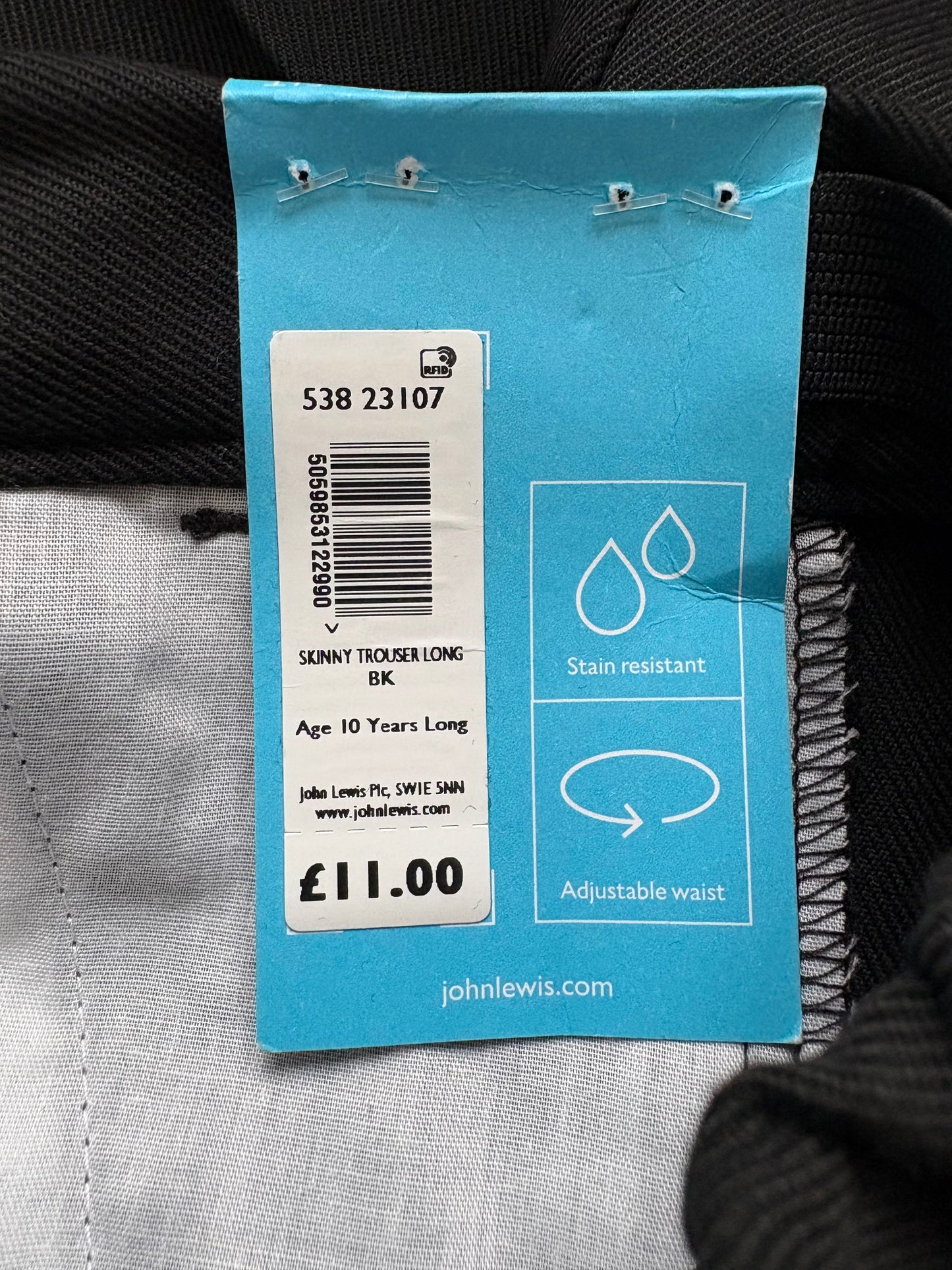 John Lewis Skinny Fit Longer Length Trousers Colour Black Size 10 Years