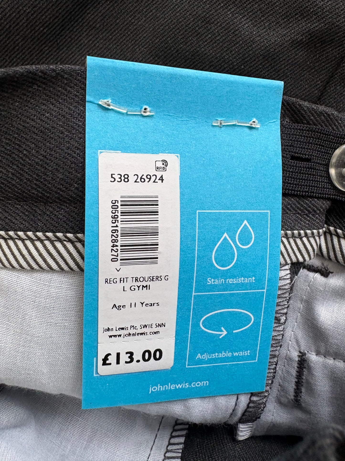 John Lewis Regular Fit Longer Length Trousers Colour Grey Size 11 Years