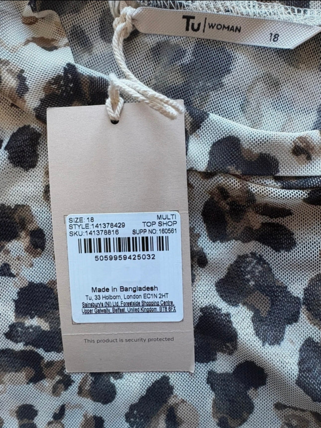 TU Semi Sheer Long Sleeve Top Colour Beige/ Brown Size 18