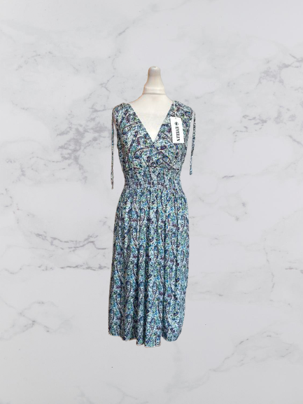 Evelyn Ruched Shoulder Sleeveless Midi Dress Colour Blue Multi Size XL/XXL One Size 8-16