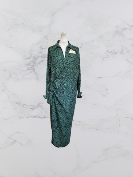 Dancing Leopard Leopard Wrap Long Sleeve Dress Colour Green/Black Size 14