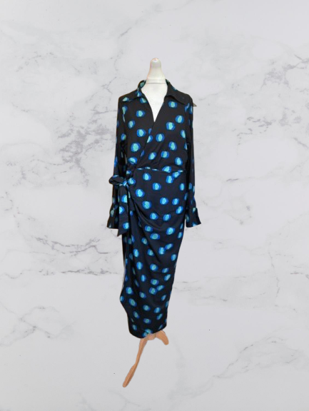 Dancing Leopard Jagger Polka Dot Maxi Dress Colour Navy/green Size 14