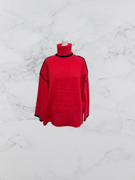 Papillonne Roll Neck Jumper Colour Red One Size 10-22