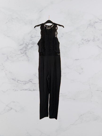 Another Look crochet detail jumpsuit Colour Black Size 10