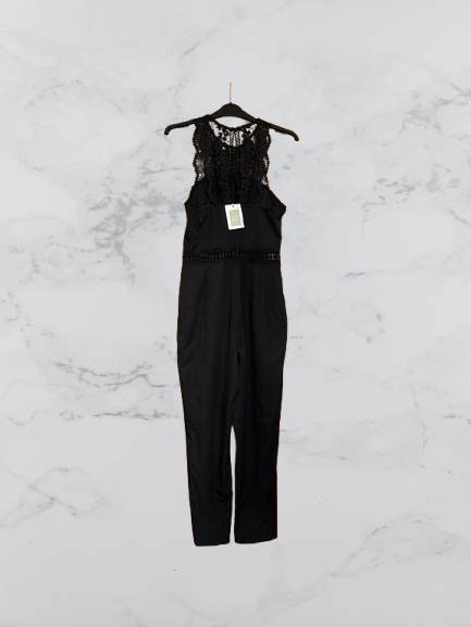 Another Look crochet detail jumpsuit Colour Black Size 10