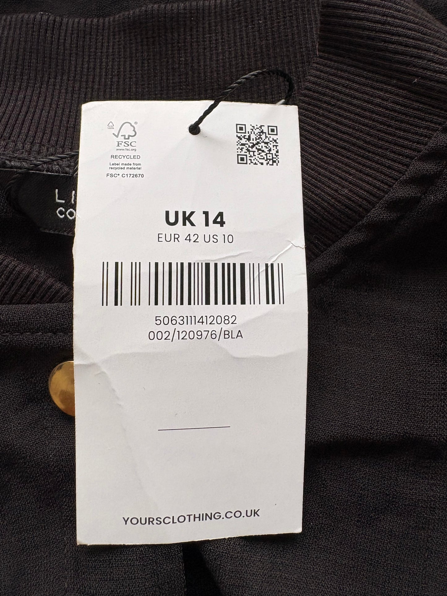 Your Clothing Limited Collection Bomber Style Long Sleeve Top Colour Black Size 14