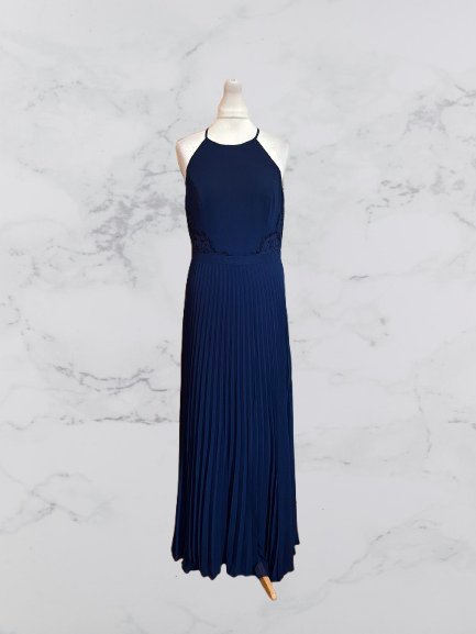 Love & Roses Halter Lace Pleated Maxi Dress Colour Navy Size 12