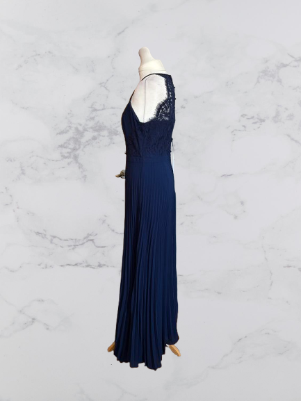 Love & Roses Halter Lace Pleated Maxi Dress Colour Navy Size 12