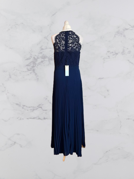 Love & Roses Halter Lace Pleated Maxi Dress Colour Navy Size 12