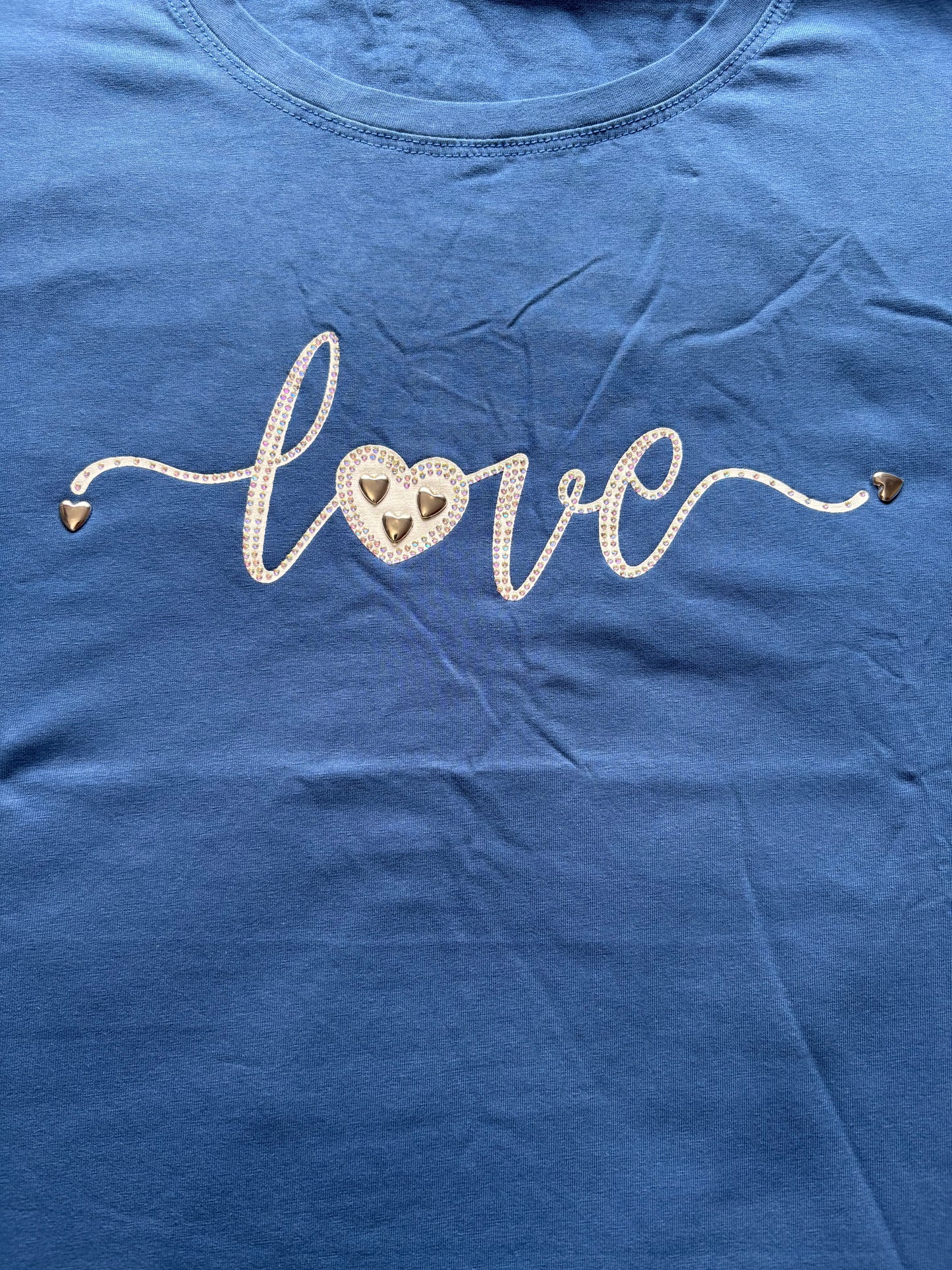 Evelin Broderie 'Love' Short Sleeve Top Colour Blue Size XL/XXL