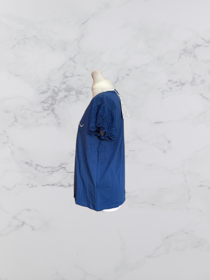 Evelin Broderie 'Love' Short Sleeve Top Colour Blue Size XL/XXL