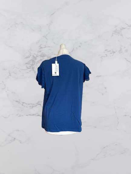 Evelin Broderie 'Love' Short Sleeve Top Colour Blue Size XL/XXL