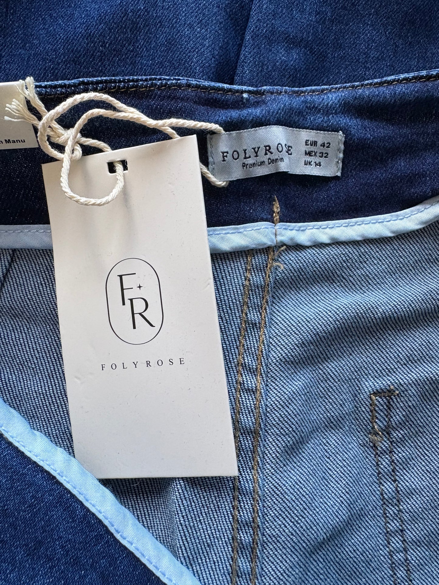 FolyRose High Waisted Wide Leg Jeans Colour Dark Denim Size 14