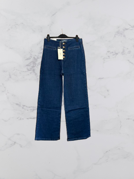 FolyRose High Waisted Wide Leg Jeans Colour Dark Denim Size 14