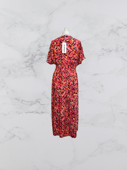 Evelin Short Sleeve Midi Dress Colour Red Multi Size XL/XXL One Size 8-16