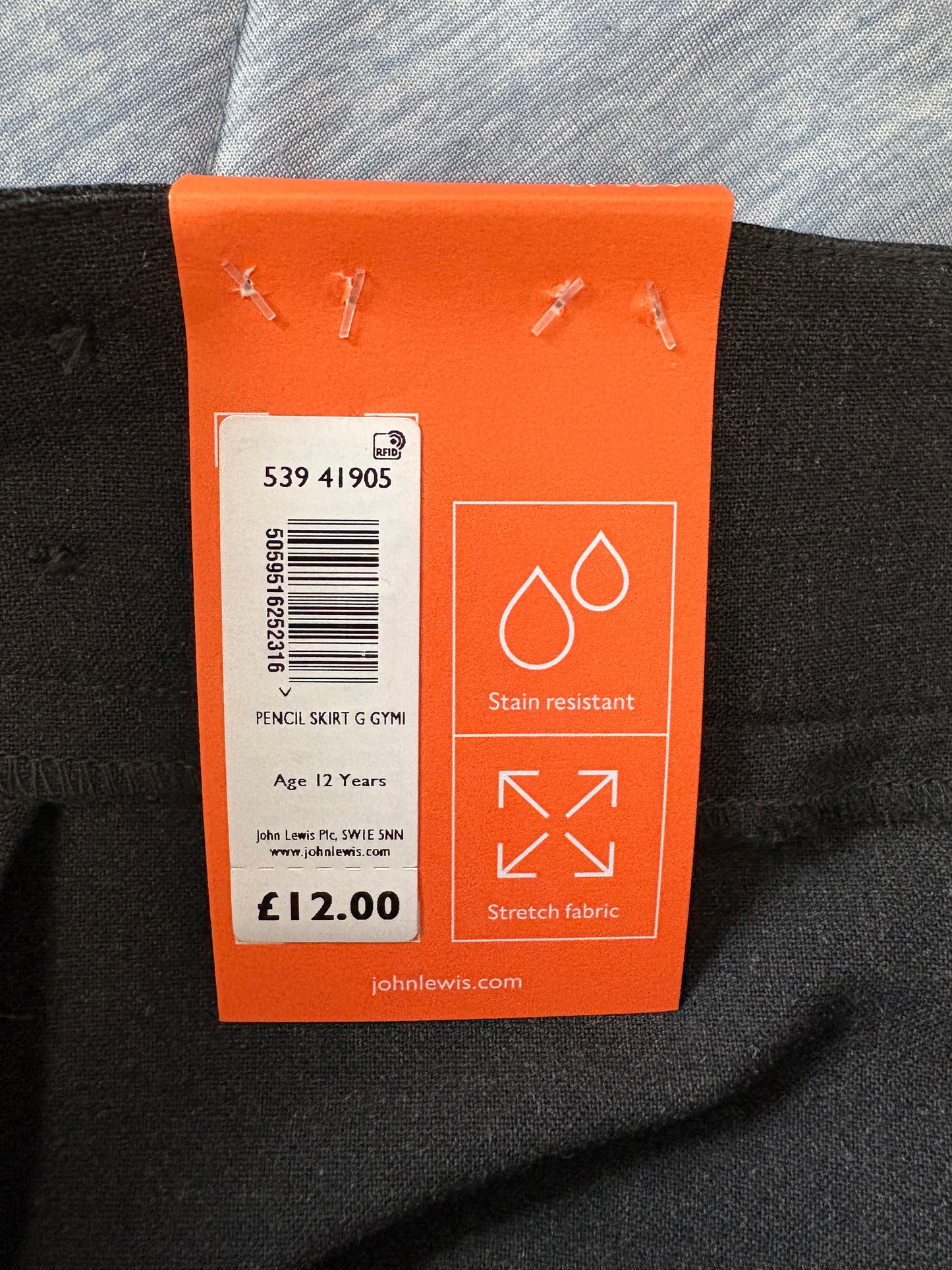 John Lewis Pencil Skirt Colour Grey Size 12 Years