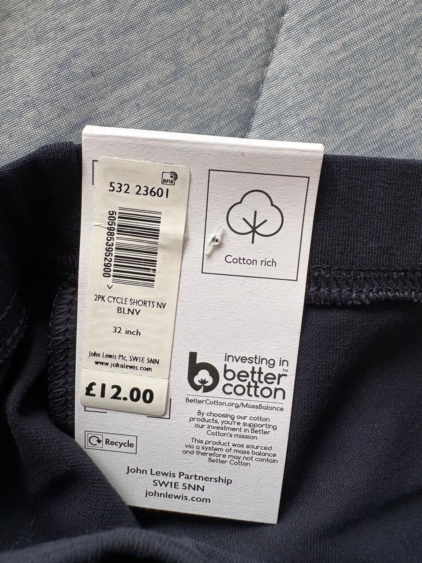 John Lewis 2 Pack Cycling Shorts Colour Navy Size 32 Inches