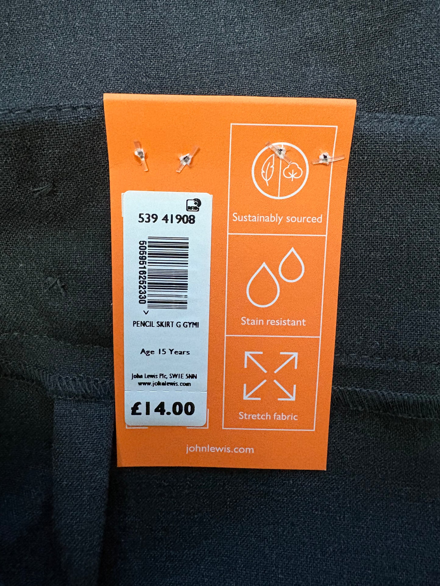 John Lewis Pencil Skirt Colour Grey Size 15 Years