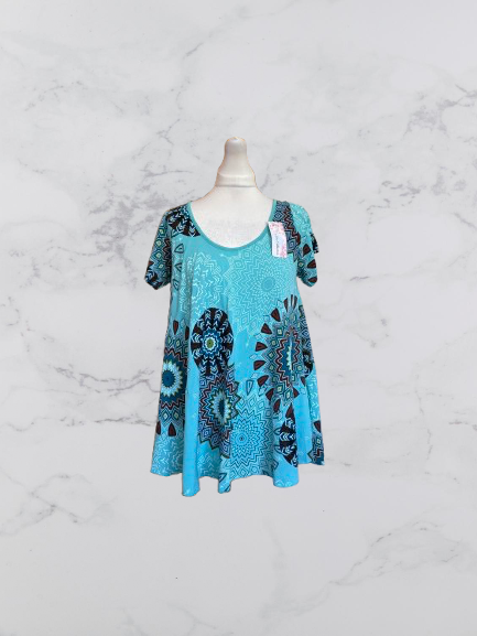 New Collection Short Sleeve Swing Top Colour Aqua One Size 10-18