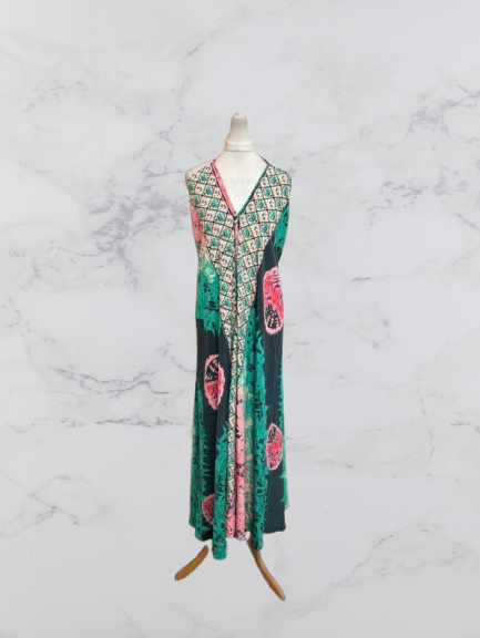 Bohemian Soul Halterneck Tie Backless Dress Colour Green Multi One Size 8-16