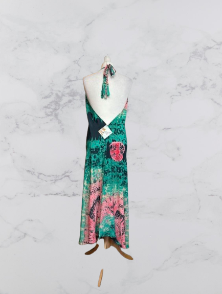 Bohemian Soul Halterneck Tie Backless Dress Colour Green Multi One Size 8-16