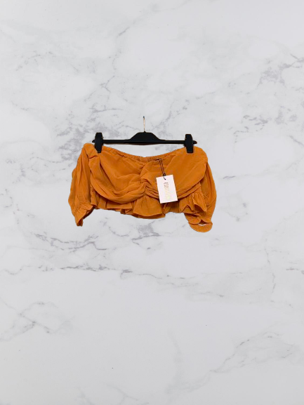 Missguided Bardot Short Sleeve Cropped Top Colour Tan Size 18