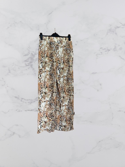Fashion wide leg crinkle trousers Colour Cream/ brown Size S/M