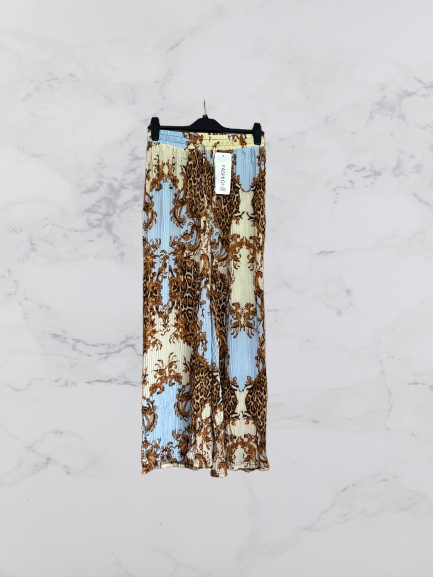 Fashion wide leg crinkle trousers Colour Blue/ brown Size S/M
