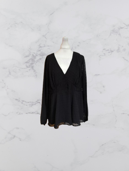 Simply Be Dobby V Neck Ruched Waist Blouse Colour Black Size 20