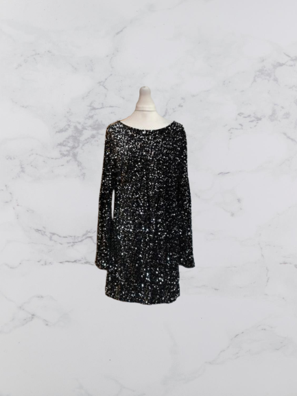 Amy & Clo in Vogue Long Sleeve Velvet Sequin Dress Colour Black One Size 10-18