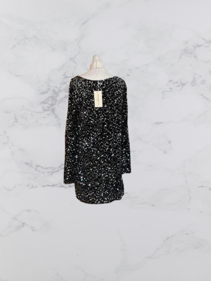 Amy & Clo in Vogue Long Sleeve Velvet Sequin Dress Colour Black One Size 10-18