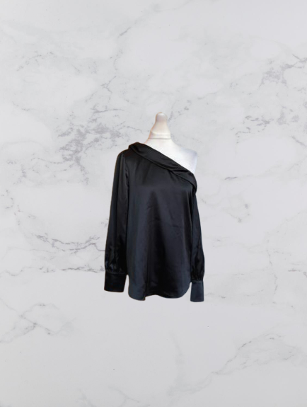 River Island Signature To Go Satin Off The Shoulder Top Colour Black Size 12