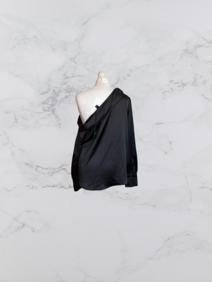 River Island Signature To Go Satin Off The Shoulder Top Colour Black Size 12