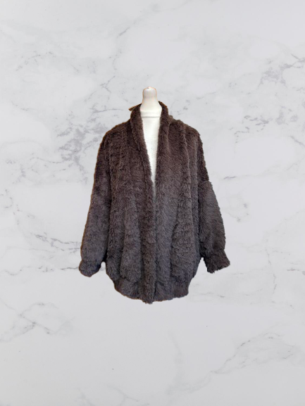 Trois Ka Fluffy Open Front Faux Fur Coat Colour Brown One Size 10-18