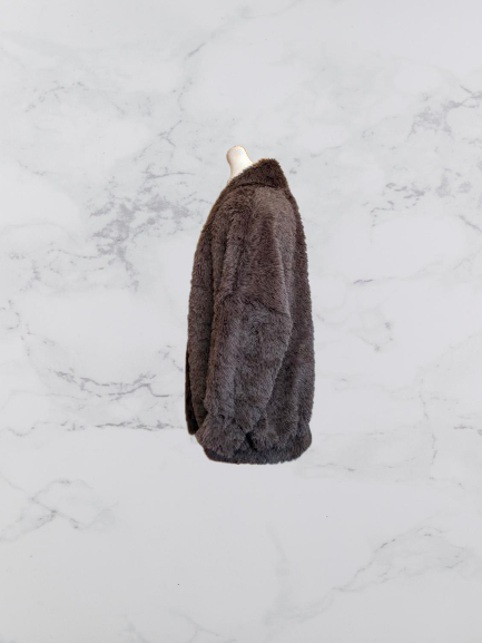 Trois Ka Fluffy Open Front Faux Fur Coat Colour Brown One Size 10-18