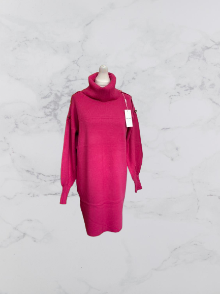 Rosy Days Roll Neck Jumper Dress Colour Pink One Size 12-22