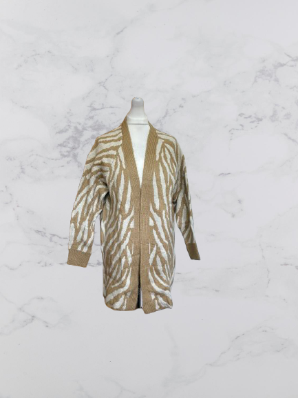 St Tropez Wool Blend Edge To Edge Cardigan Colour Beige/White One Size 10-18
