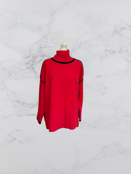 Papillonne Roll Neck Jumper Colour Red/Black One Size 10-22