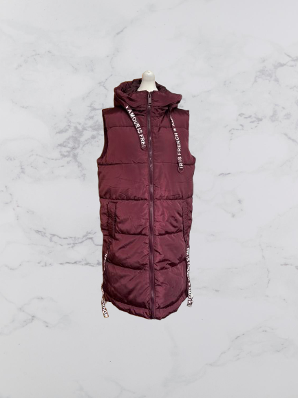 Saturne Hooded Water Repellent Longline Gilet Colour Burgundy Size L