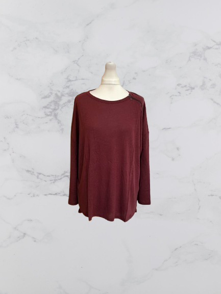 Wrap London Linen Blend Long Sleeve Top Colour Burgundy Size 16