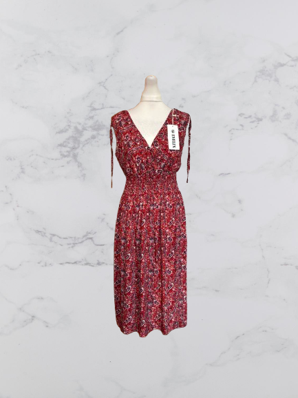 Evelyn Ruched Shoulder Sleeveless Midi Dress Colour Red Multi Size XL/XXL One Size 8-16