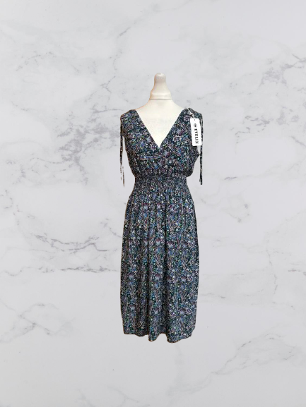 Evelyn Ruched Shoulder Sleeveless Midi Dress Colour Dark Green Multi Size XL/XXL One Size 8-16